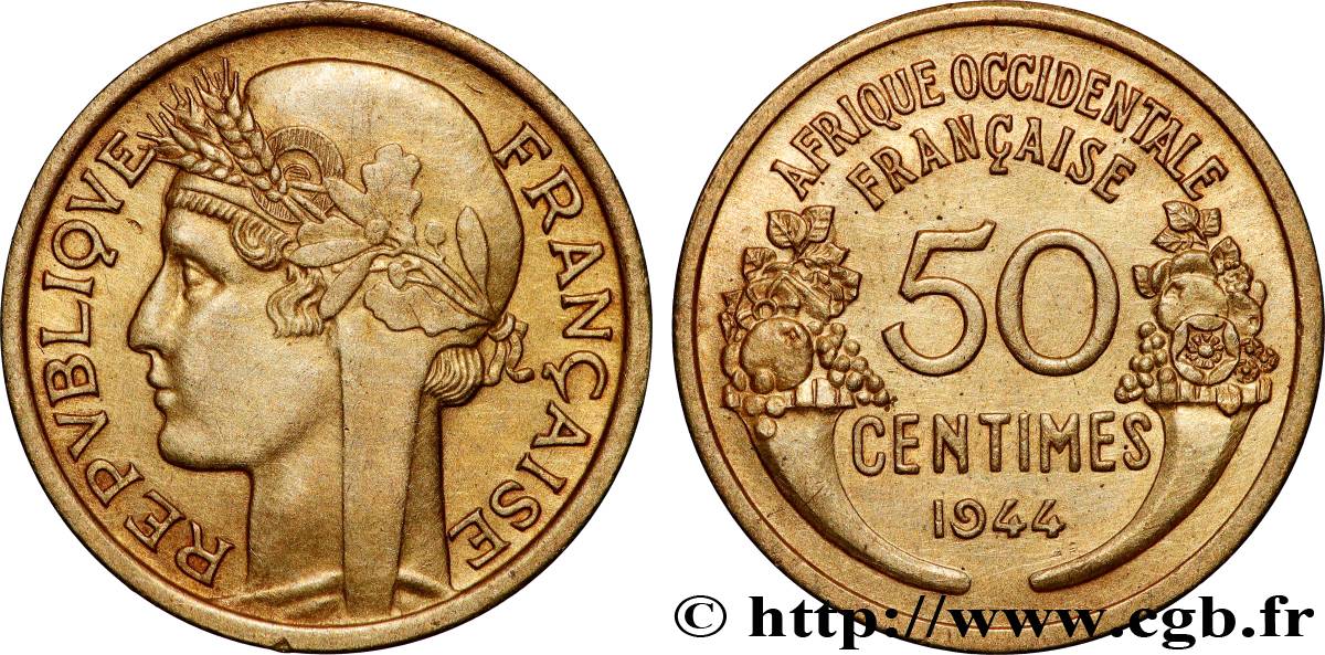 FRENCH WEST AFRICA 50 Centimes Morlon 1944 Londres AU 