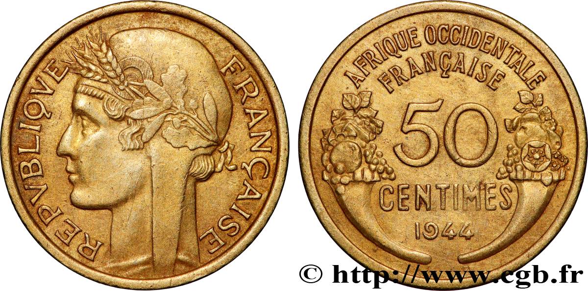 AFRICA OCCIDENTALE FRANCESA  50 Centimes Morlon 1944 Londres SPL 