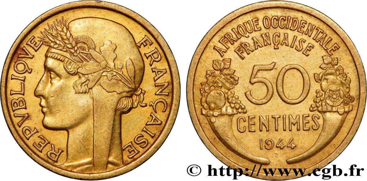 FRENCH WEST AFRICA 50 Centimes Morlon 1944 Londres AU 