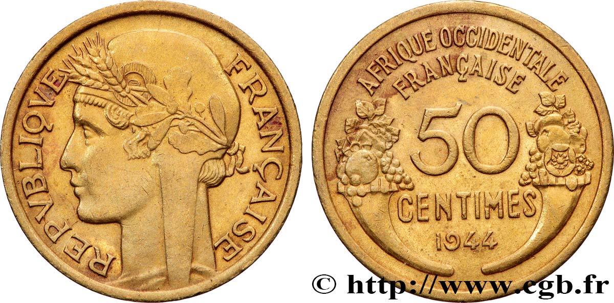 AFRICA OCCIDENTALE FRANCESA  50 Centimes Morlon 1944 Londres SPL 