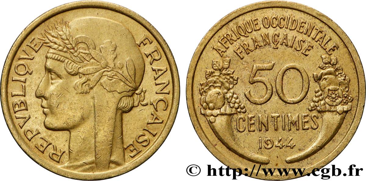 AFRICA FRANCESA DEL OESTE 50 Centimes Morlon 1944 Londres EBC 