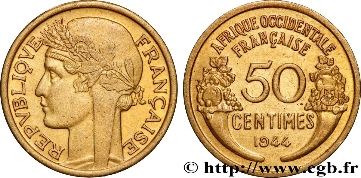 FRENCH WEST AFRICA 50 Centimes Morlon 1944 Londres AU 