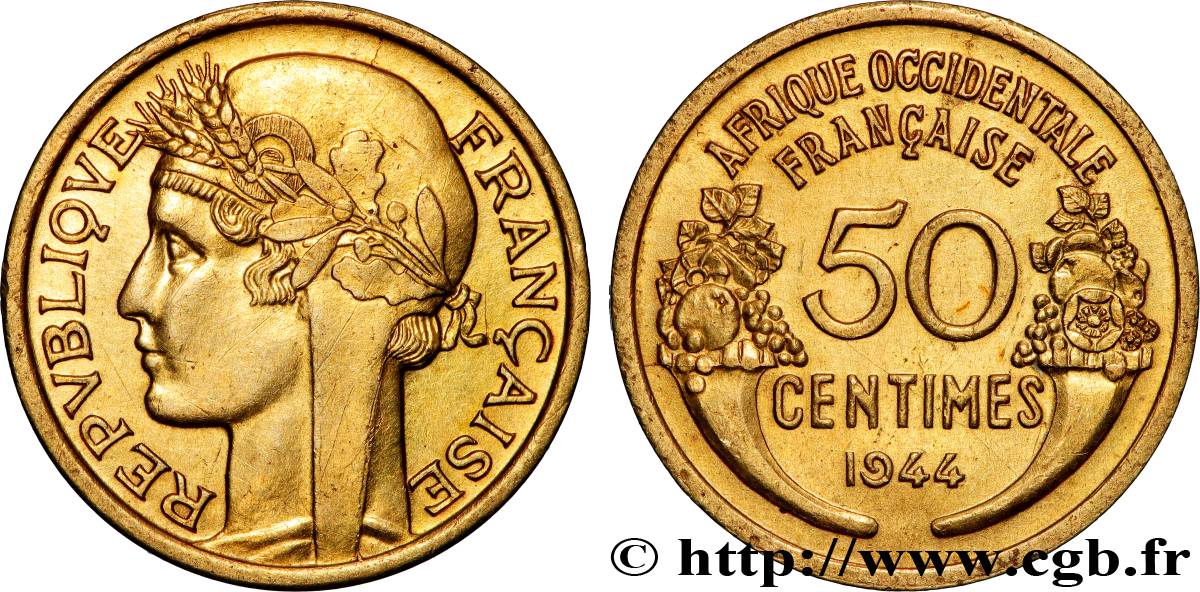 AFRIQUE OCCIDENTALE FRANÇAISE 50 Centimes Morlon 1944 Londres SUP 
