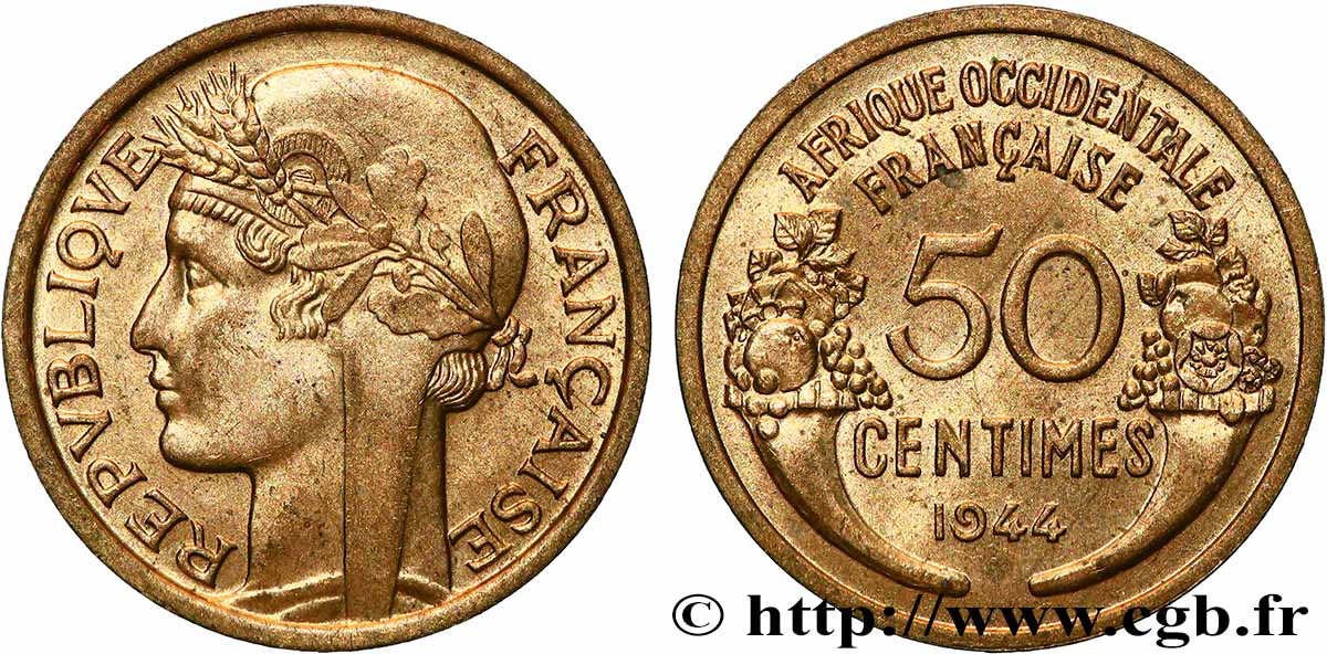 FRENCH WEST AFRICA 50 Centimes Morlon 1944 Londres AU 