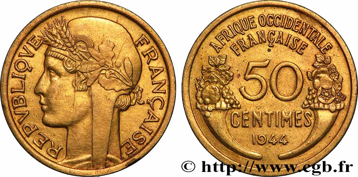 AFRICA FRANCESA DEL OESTE 50 Centimes Morlon 1944 Londres EBC 