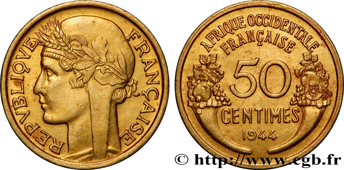 AFRIQUE OCCIDENTALE FRANÇAISE 50 Centimes Morlon 1944 Londres SUP 