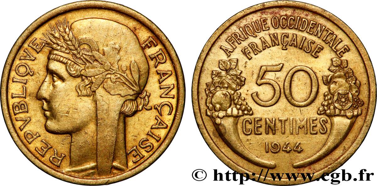 FRENCH WEST AFRICA 50 Centimes Morlon 1944 Londres AU 