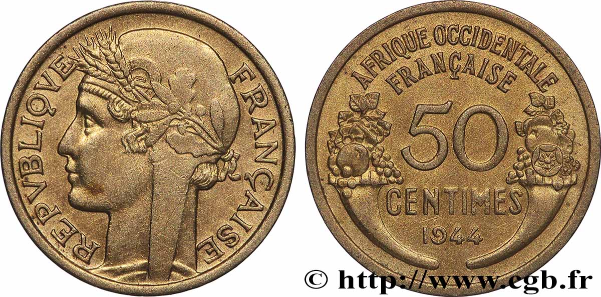 AFRIQUE OCCIDENTALE FRANÇAISE 50 Centimes Morlon 1944 Londres SUP 