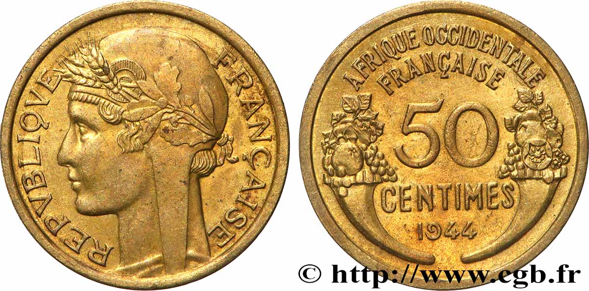 FRENCH WEST AFRICA 50 Centimes Morlon 1944 Londres AU 