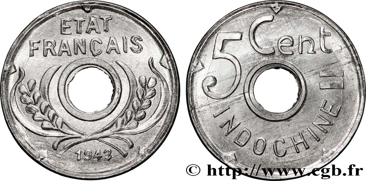 INDOCHINA 5 Centièmes 1943 Hanoï EBC 