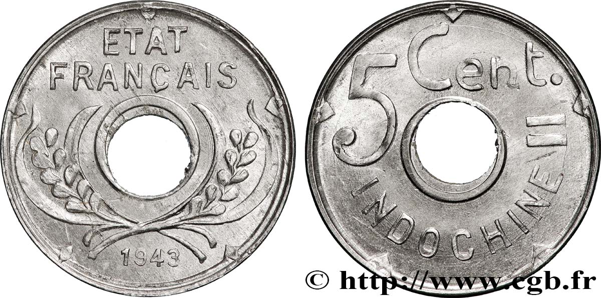 INDOCHINA 5 Centièmes 1943 Hanoï EBC 