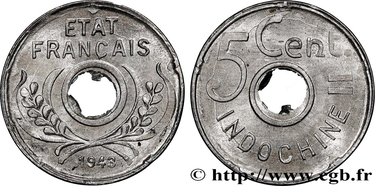 FRENCH INDOCHINA 5 Centièmes 1943 Hanoï AU 