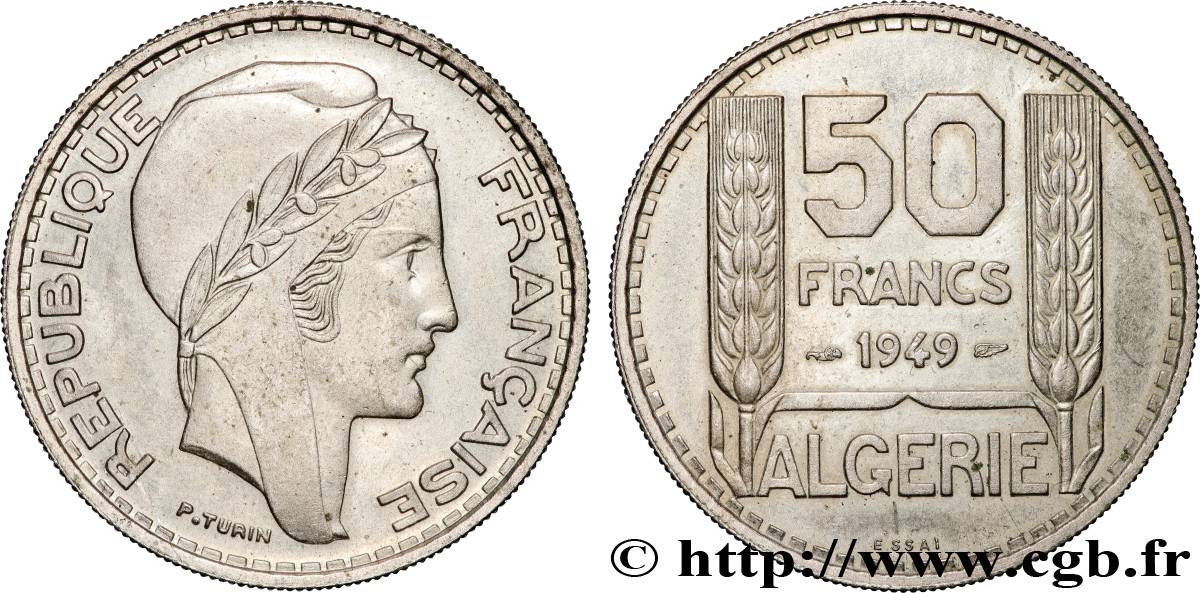 ALGERIEN Essai 50 Francs Turin 1949  VZ 