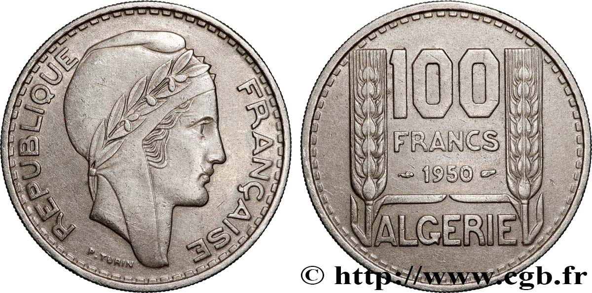 ALGERIA 100 Francs Turin 1950  AU 