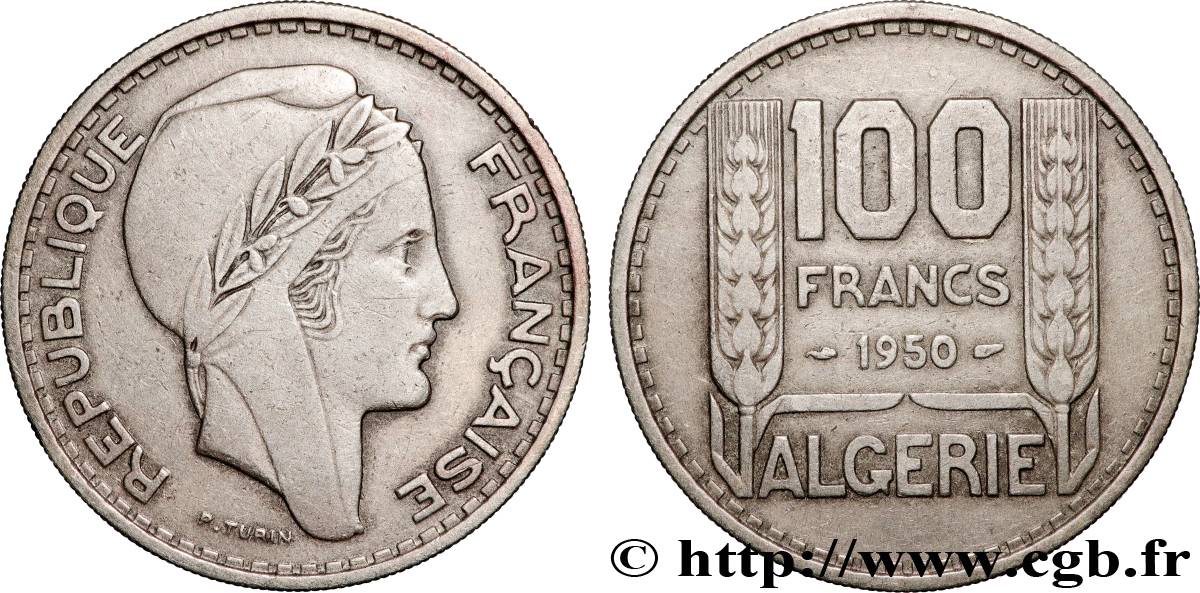 ALGERIA 100 Francs Turin 1950  AU 