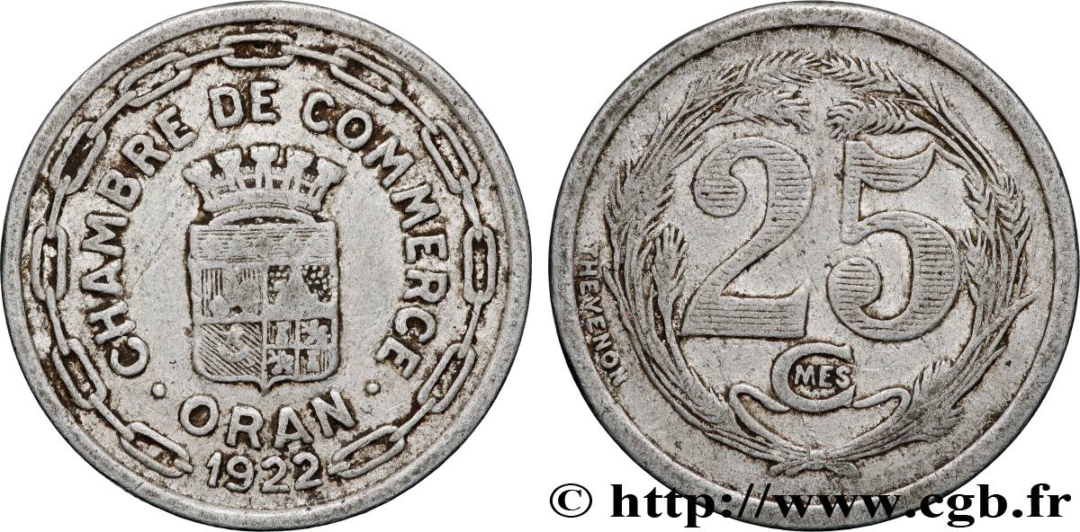 ALGÉRIE 25 Centimes Chambre de commerce d’Oran 1922 ORAN TB 