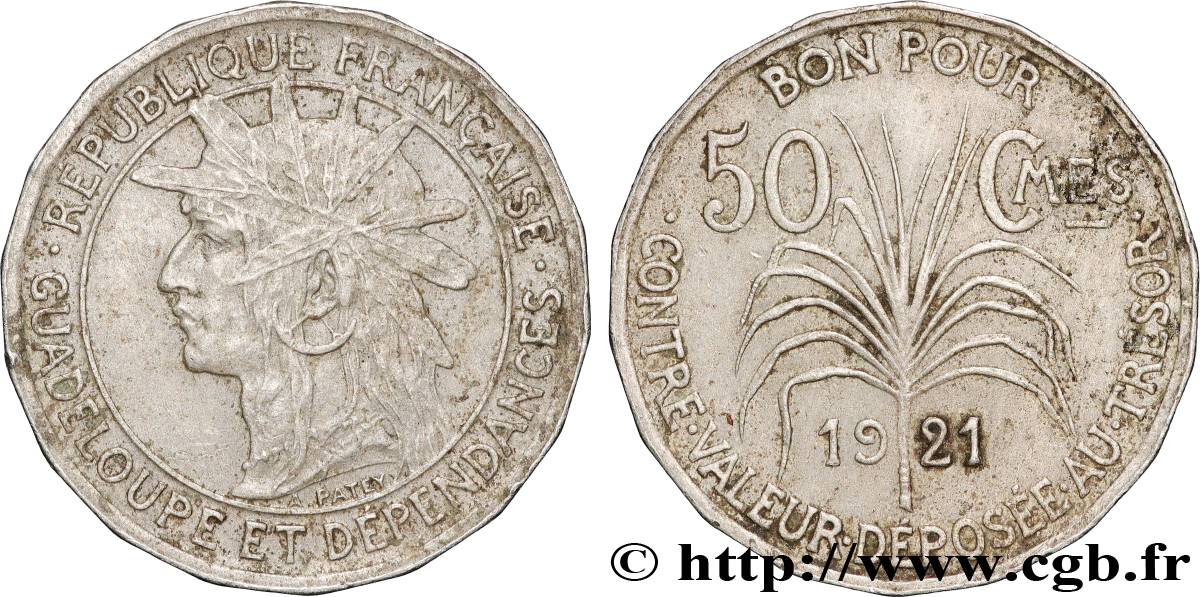 GUADELOUPE Bon pour 50 Centimes 1921  XF 