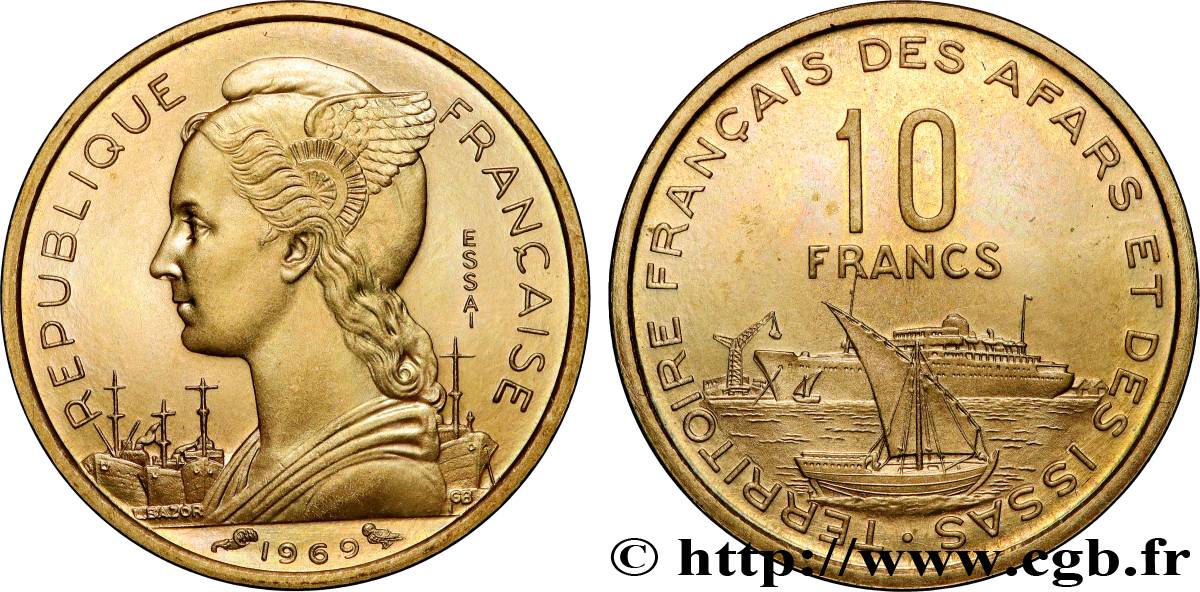 DJIBOUTI - Territoire français des AFARS et des ISSAS 10 Francs ESSAI 1969 Paris SPL 