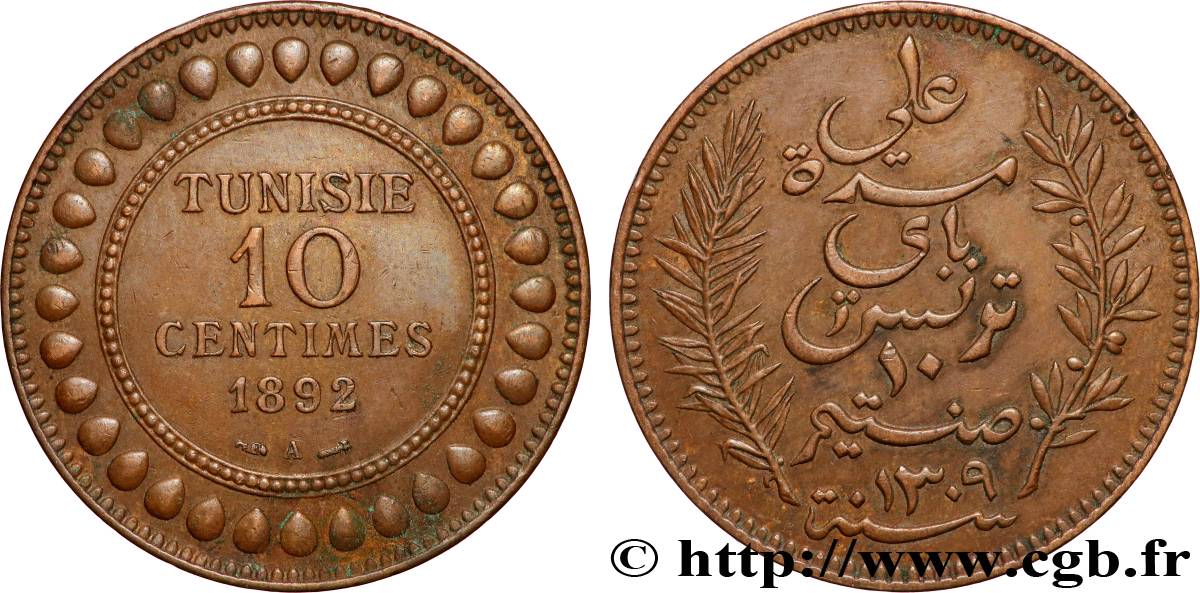 TUNISIA - French protectorate 10 Centimes AH1309 1892 Paris XF 