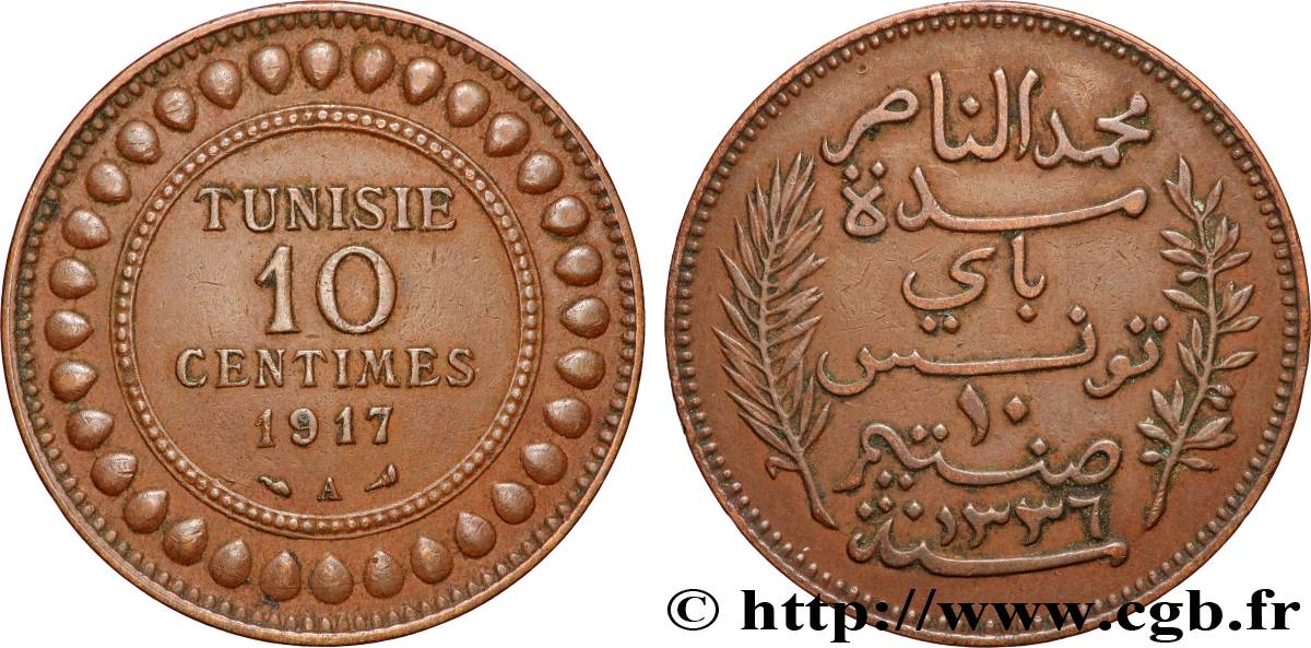 TUNESIEN - Französische Protektorate  10 Centimes AH1336 1917 Paris SS 