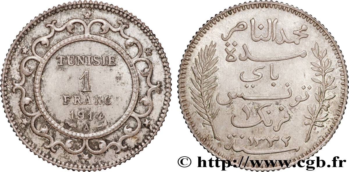 TUNISIE - PROTECTORAT FRANÇAIS 1 Franc AH 1332 1914 Paris SUP 