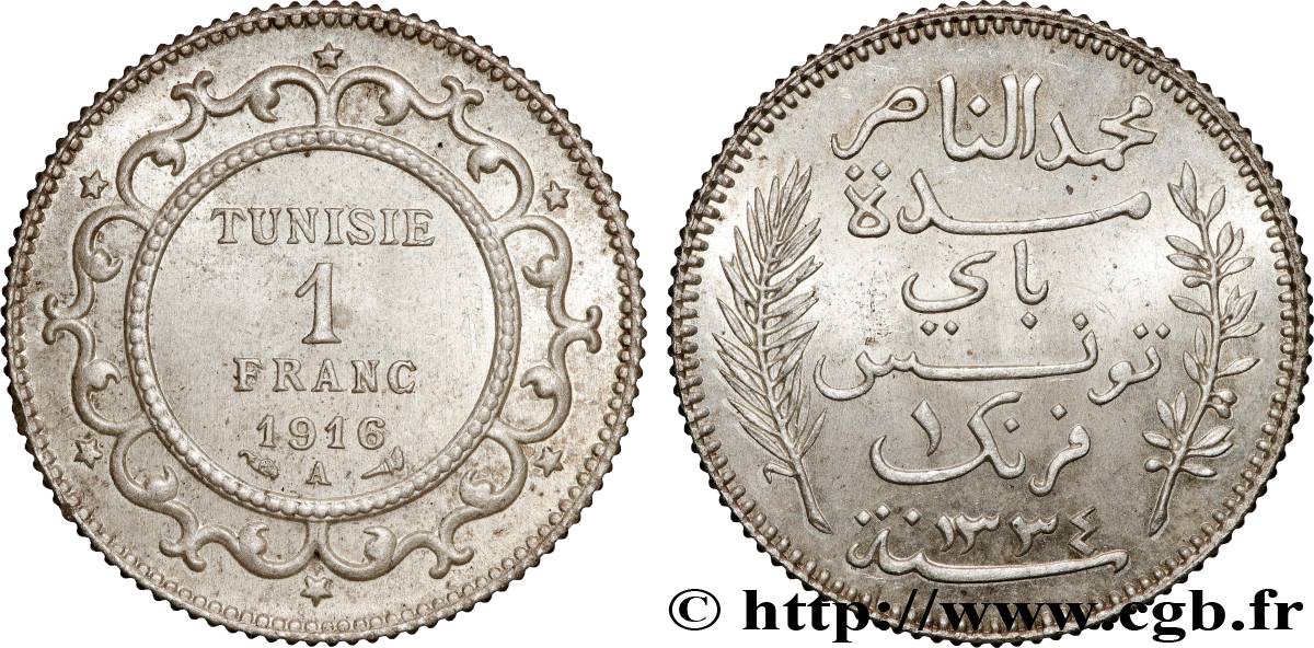 TUNISIE - PROTECTORAT FRANÇAIS 1 Franc AH1334 1916 Paris SUP+ 