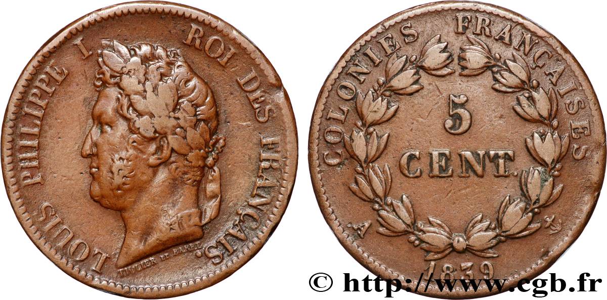 FRENCH COLONIES - Louis-Philippe for Guadeloupe 5 Centimes Louis Philippe Ier 1839 Paris - A VF 