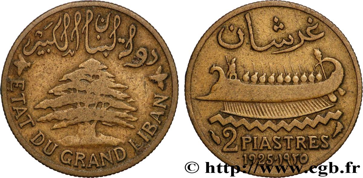 LIBAN - TROISIÈME RÉPUBLIQUE 2 Piastres État du Grand Liban 1925 Paris TTB 