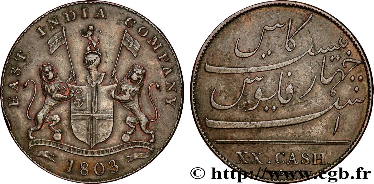 ISLE OF FRANCE (MAURITIUS) XX (20) Cash East India Company 1803 Madras AU 