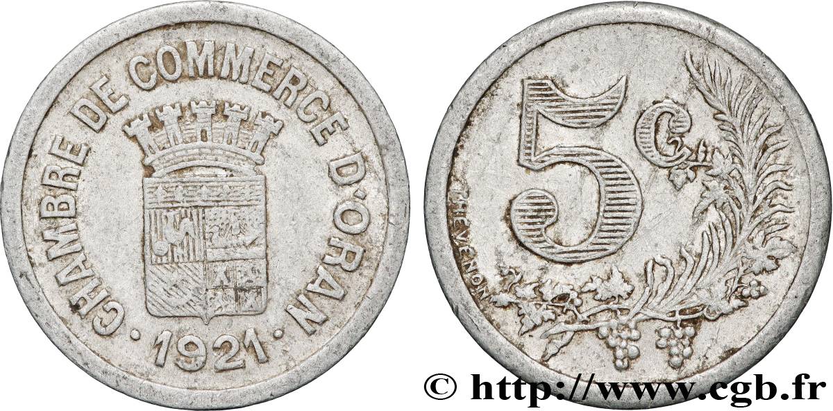 ARGELIA 5 Centimes Chambre de commerce d’Oran 1921 ORAN MBC 