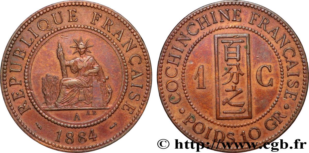 FRENCH COCHINCHINA 1 Centième 1884 Paris XF 