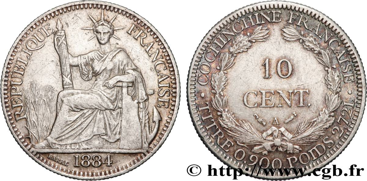 COCHINCHINE FRANÇAISE 10 Centimes 1884 Paris TTB 