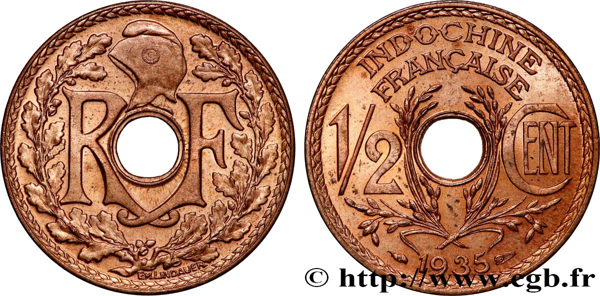 INDOCHINA 1/2 Centième 1935 Paris SC 