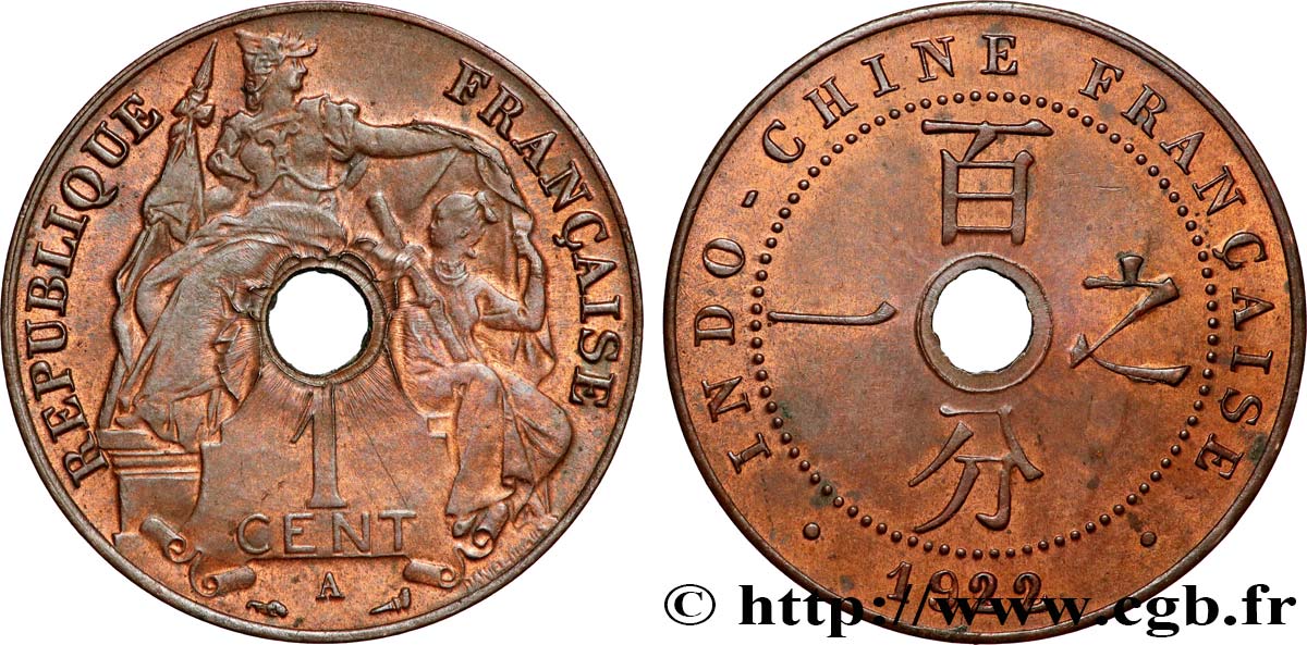 INDOCHINA 1 Centième 1922 Paris EBC 