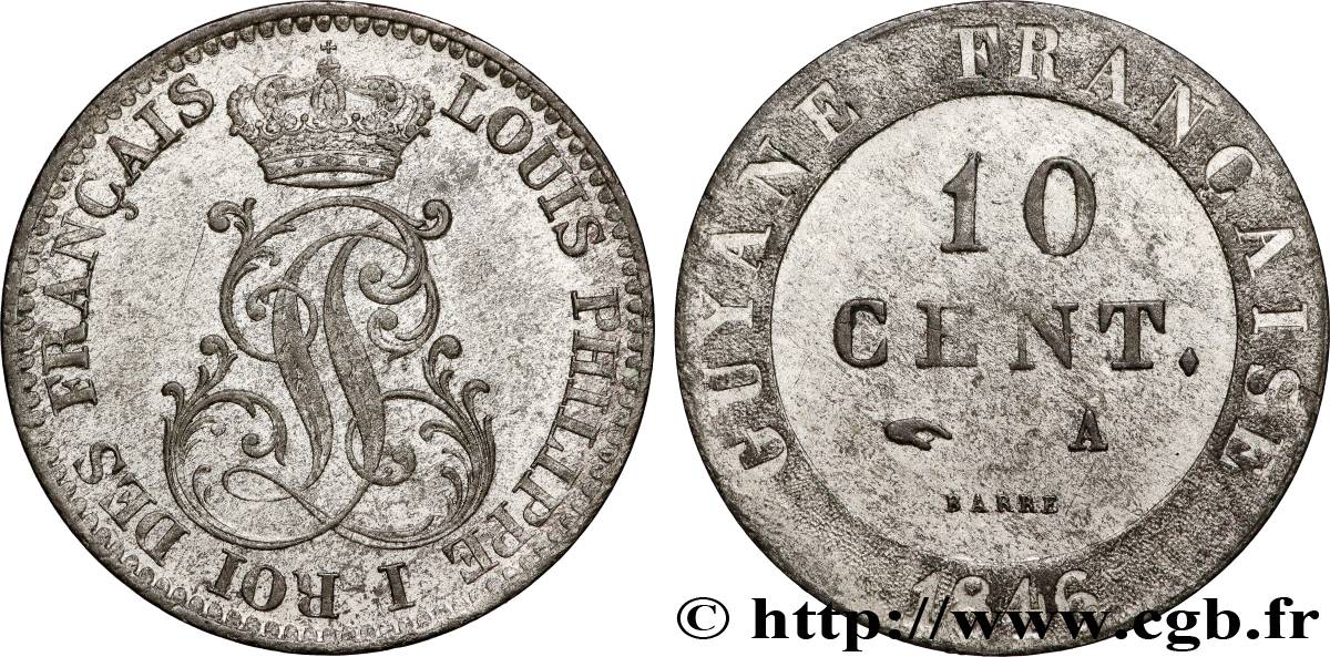 FRENCH GUYANA 10 Cent. (imes) Louis-Philippe 1846 Paris XF 