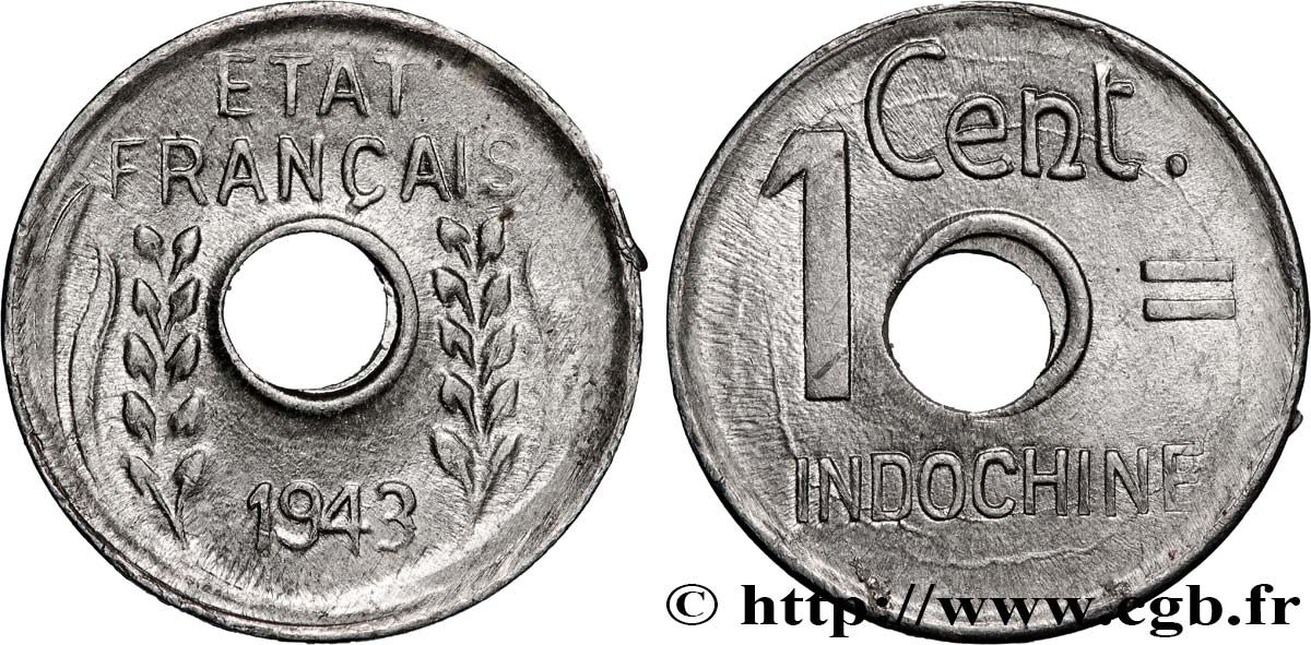 INDOCHINA 1 Centième 1943 Hanoï EBC 