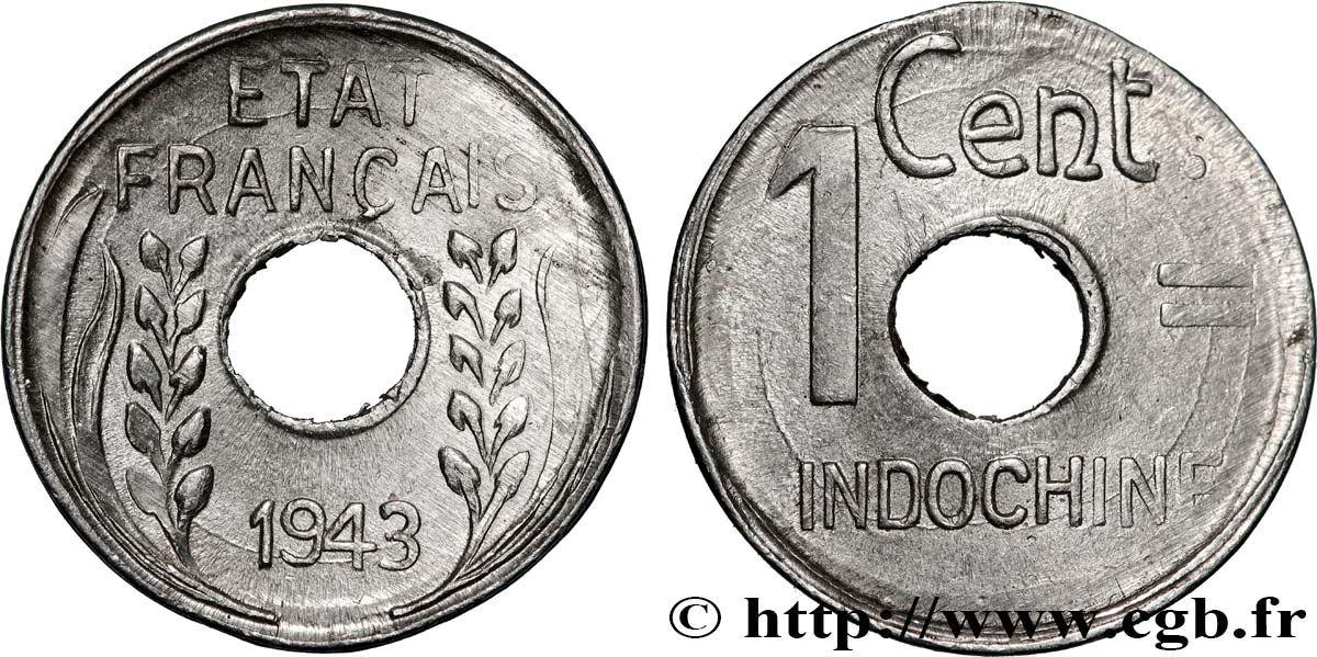 INDOCINA FRANCESE 1 Centième 1943 Hanoï SPL 