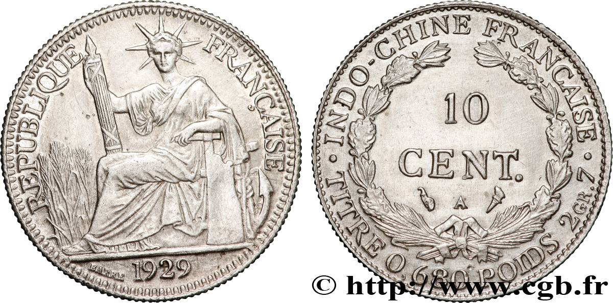 INDOCHINA 10 Centièmes 1929 Paris EBC 