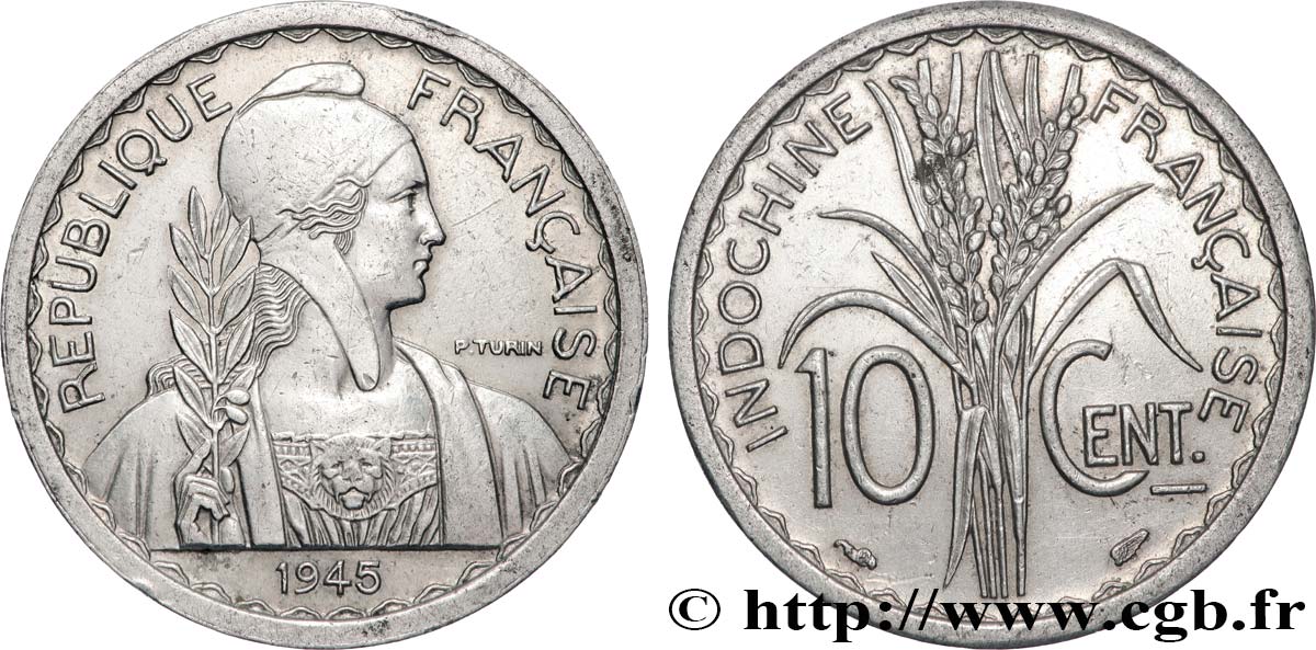 FRENCH INDOCHINA 10 Centièmes 1945 Paris XF 