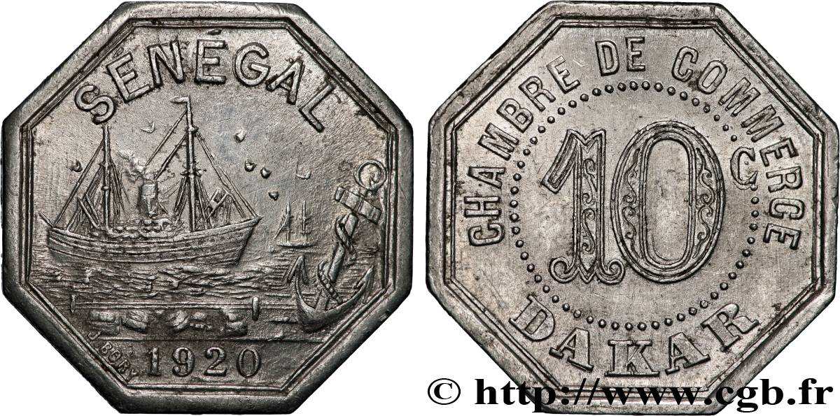 AFRIQUE FRANÇAISE - SÉNÉGAL 10 Centimes Chambre de Commerce de Dakar 1920 Dakar TTB 