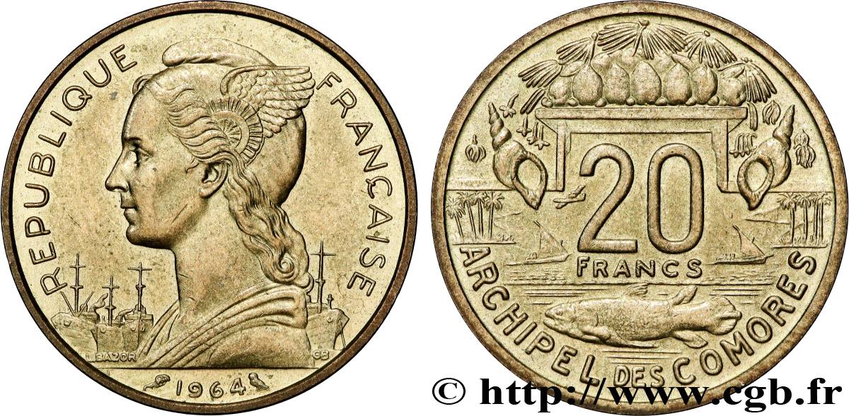 COMOROS  20 Francs 1964 Paris AU 