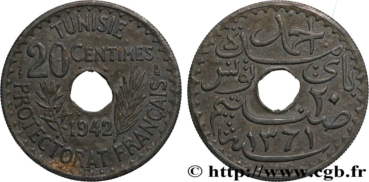 TUNISIA - Protettorato Francese 20 Centimes 1942 Paris BB 