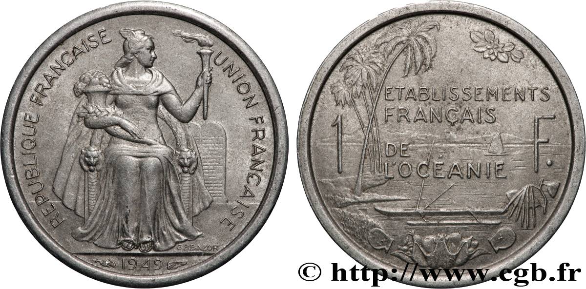 FRENCH POLYNESIA - French Oceania 1 Franc Union Française 1949 Paris AU 