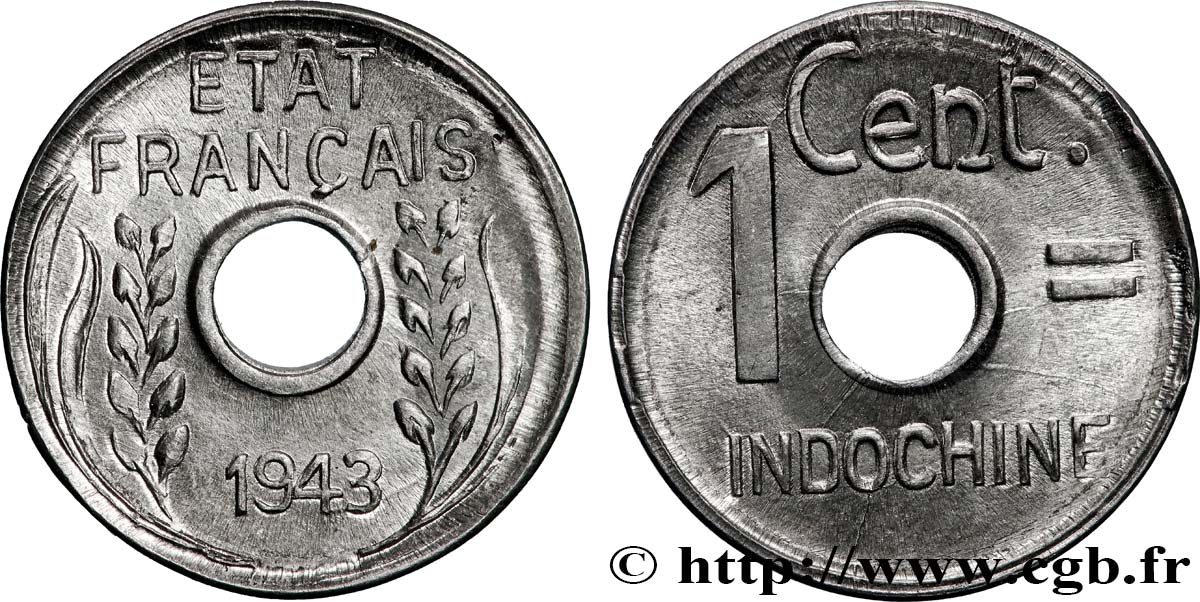 INDOCINA FRANCESE 1 Centième 1943 Hanoï MS 