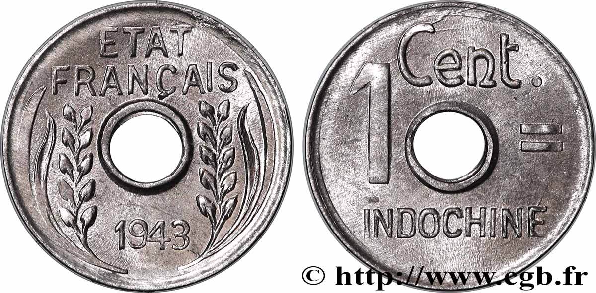 FRANZÖSISCHE-INDOCHINA 1 Centième 1943 Hanoï fST 