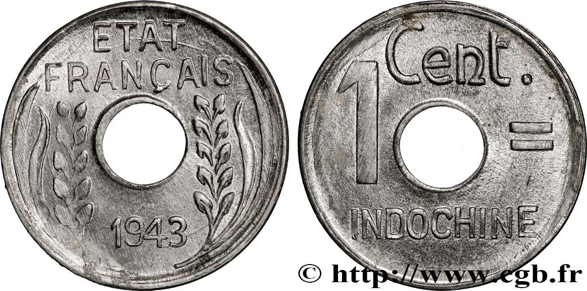 INDOCHINA 1 Centième 1943 Hanoï SC 