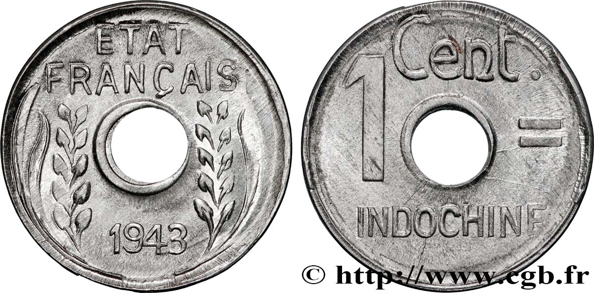 INDOCHINE FRANÇAISE 1 Centième 1943 Hanoï SPL 