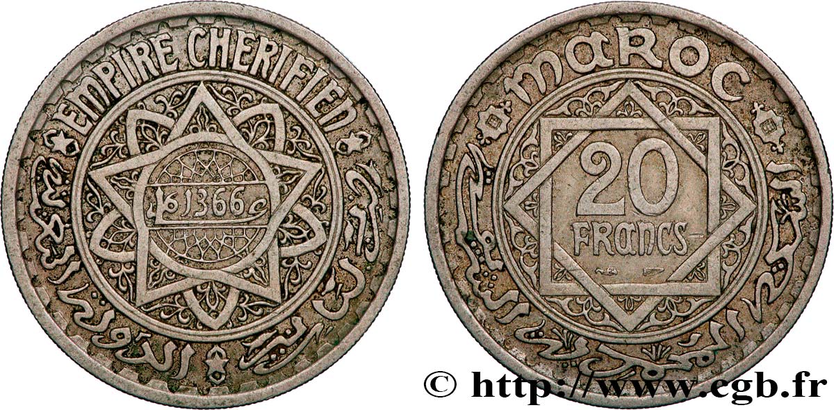 MAROC - PROTECTORAT FRANÇAIS 20 Francs AH 1366 1947 Paris TTB+ 