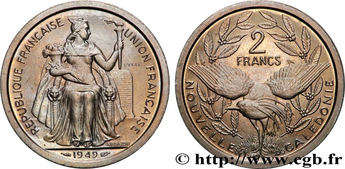 NUEVA CALEDONIA Essai de 2 Francs 1949 Paris SC 