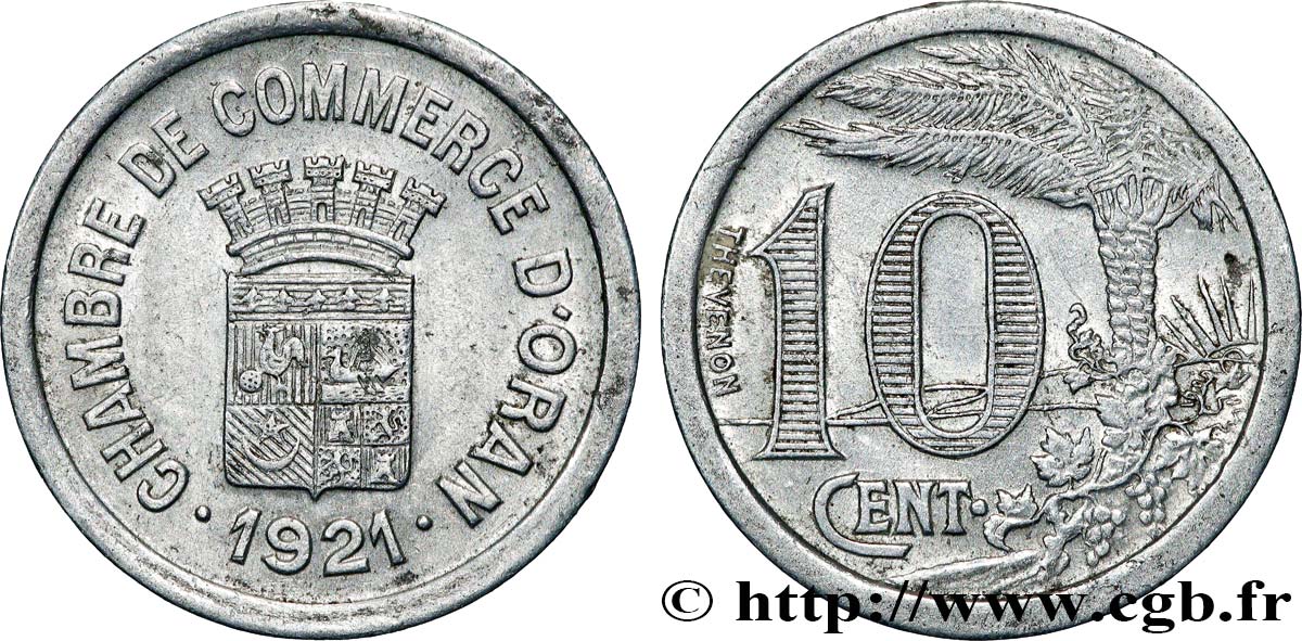 ALGERIA 10 Centimes Chambre de commerce d’Oran 1921 Oran XF 